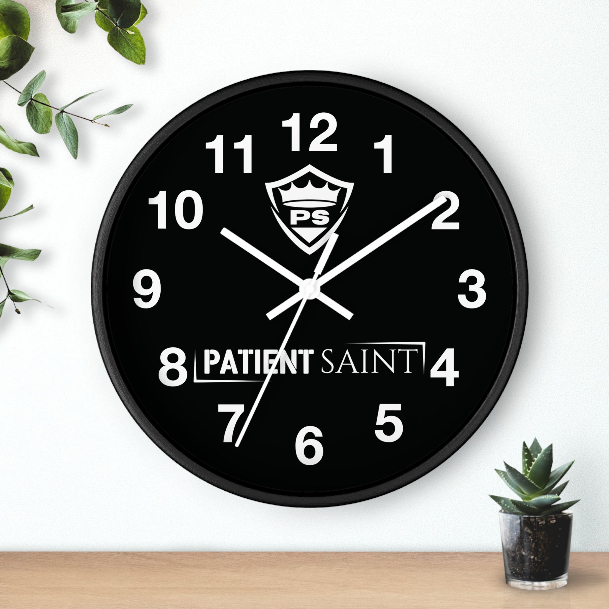 Patient Saint Black Wall Clock